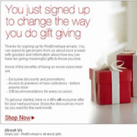 Screenshot-Ausschnitt einer Willkommens-E-Mail des US-amerikanischen Geschenkartikel-Anbieters RedEnvelope.