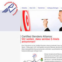 Screenshot der Certified Senders Alliance (CSA), einem Gemeinschaftsprojekt des Deutschen Dialogmarketing Verband DDV und des  Verband der deutschen Internetwirtschaft e.V (eco), das serisen E-Mail-Marketers hohe Zustellraten garantiert.